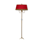 Lampadaire vintage laiton en caille et opaline 1950