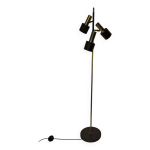 Lampadaire vintage moderniste marron et laiton  3 spots, annes 1960
