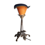 Lampe 1930 fer forge tulipe pte de verre signee