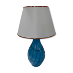 Lampe  abat jour blanc et pied en verre bleu 1940 / 1960