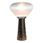 Lampe acier bross vintage abat jour transparent blanc italie 1970