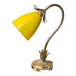 Lampe acier dor avec tulipe pate de verre jaune marbr ancienne,