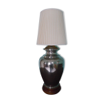 Lampe d'ambiance de salon  poser, pied en mtal argent, socle bois, abat jour pliss