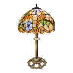 Lampe ancienne bronze abat jour pate de verre , elec refait a Lampe ancienne bronze abat jour pate de verre , elec refait a