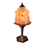 Lampe ancienne regule 1930 abat jour opaline peint art deco 36x18