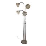 Lampe arco 4 arcs articulés chromés & globes en verre opalin Lampe arco 4 arcs articulés chromés & globes en verre opalin
