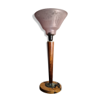 Lampe art dco abat jour rose 1930 avec motif opaque fleural electricit neuve nf