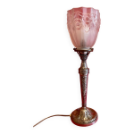 Lampe art dco en bronze nickel et pte de verre moule et sable