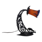 Lampe art dco tulipe noverdy pied en fer forg noir. annes 30