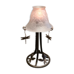Lampe art nouveau fer forgé et tulipe verre opaque moulé 28x15 Lampe art nouveau fer forgé et tulipe verre opaque moulé 28x15