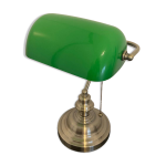 Lampe de banquier ancienne en bronze et opaline verte, art dco