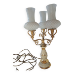 Lampe baroque cramique laiton mtal surmont de 3 tulipes en verre florentine