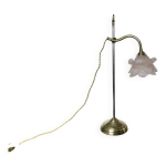 Lampe de bijoutier art nouveau en bronze et tulipe en pte de verre