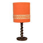 Lampe en bois tourné milieu xxe abat - jour en tissu orange Lampe en bois tourné milieu xxe abat - jour en tissu orange