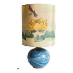 Lampe boule cramique et peinture sur soie vintage