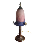 Lampe bronze abat jour pate de verre signé eross de france nancy 40x16 Lampe bronze abat jour pate de verre signé eross de france nancy 40x16