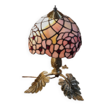 Lampe bronze ancien pied feuille et pate de verre vitrail art nouveau