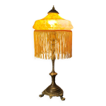 Lampe bronze ancienne abat jour pate de verre jaune marbr 52x21. inter a l