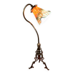 Lampe bronze, laiton art nouveau 50x30avec tulipe pate verre