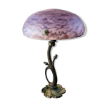 Lampe bronze style art nouveau et sa vasque marbré en pate de verre 48x30 Lampe bronze style art nouveau et sa vasque marbré en pate de verre 48x30