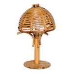 Lampe de bureau champignon en bambou et rotin