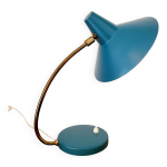 Lampe de bureau vintage, mtal vert et chapeau de sorcire en laiton, des annes 70