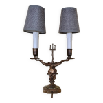 Lampe candlabre 2 feux en laiton dor et cisel