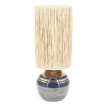 Lampe en cramique bleue et dore de georges pelletier, abat jour en raphia