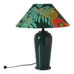 Lampe en céramique émaillée vert et abat - jour conique imprimé Lampe en céramique émaillée vert et abat - jour conique imprimé