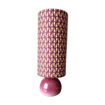 Lampe  poser cramique rose, abat jour tube imprim seventies