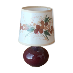 Lampe en cramique rose violette, abat - jour faon herbier, annes 60