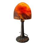 Lampe champignon pate de verre pied metal patin bronze 39x18 elec refait a neuf