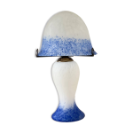Lampe champignon vintage en pte de verre bleu et blanc double clairag