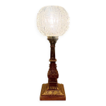 Lampe chandelier en bronze dor xixe avec globe en verre pointe de diamant