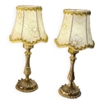 Lampes de chevets en bronze avec abat jour or et gallon doré31x14 Lampes de chevets en bronze avec abat jour or et gallon doré31x14