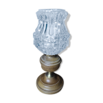 Lampe de chevet bureau base bois laiton globe verre moulé ancien vintage Lampe de chevet bureau base bois laiton globe verre moulé ancien vintage