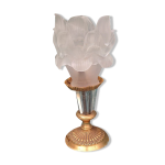 Lampe chevet cristal tulipe rose pte de verre ancien