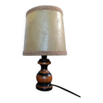 Lampe chevet pied bois tourn, abat jour peau rustique chic