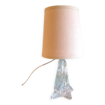 Lampe de chevet pied en verre et abat jour en tissu beige / vintage annes 60 - 70