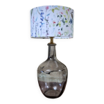 Lampe  poser, lampe de chevet, pied en verre fum et abat - jour cylindrique