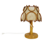 Lampe de chevet, lampe de table en rotin, bambou louis sognot. annes 50