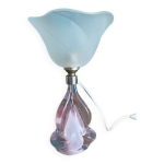 Lampe chevet tulipe pâte de verre base verre moulé bulle rose dp 0723031 Lampe chevet tulipe pâte de verre base verre moulé bulle rose dp 0723031