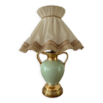 Lampe de chevet vintage pied porcelaine vert et doré Lampe de chevet vintage pied porcelaine vert et doré