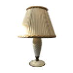 Lampe corps laiton & verre opaline blanc abat - jour vintage