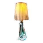 Lampe en cristal val saint lambert à pied tourné, couleur verte, belgique Lampe en cristal val saint lambert à pied tourné, couleur verte, belgique