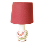 Lampe d�cor coq en c�ramique blanc et rouge bordeaux