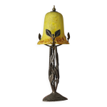 Lampe fer forg style brandt 40x17 tulipe jaune pate verre