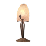 Lampe fer forg�, tulipe verre moul� press� non sign� 1930 a 40