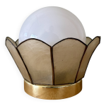 Lampe  poser globe et abat - jour vintage en opaline et nacre