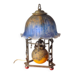 Lampe kiosque fer forg� 1930 art deco pate de verre moul� , 38x22 elec ok ,